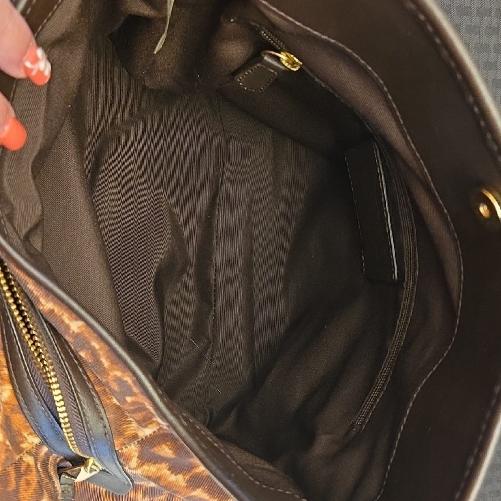 Coach Leopard Print Shoulder Bag Brown Tan Animal Print Tote Purse Leather Trim - Picture 16 of 16